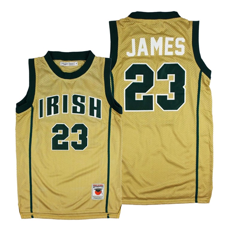 Men's Los Angeles Lakers Lebron James #23 NBA Fighting Irish High School Basketball Gold Basketball Jersey AZC4683CZ